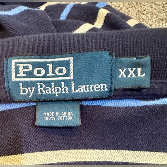POLO RALPH LAUREN XXL Navy Light Blue Stripe Polo R $125 - Picture 3 of 6